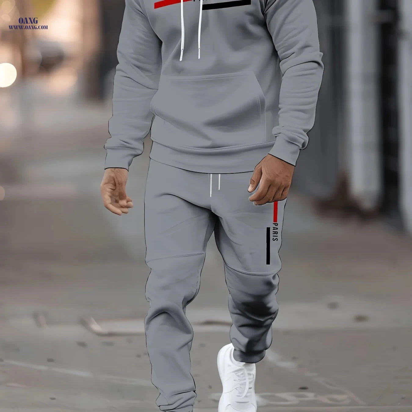 Men's Casual Hooded Sweatshirt Set - Trendy Print for Outdoor Style   OAXG 