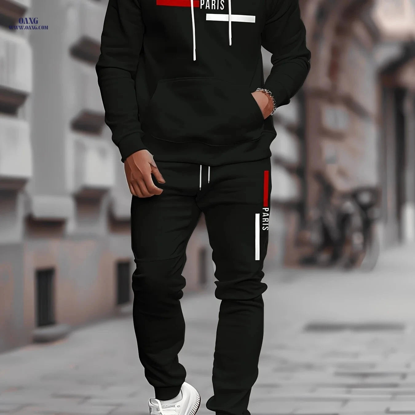 Men's Casual Hooded Sweatshirt Set - Trendy Print for Outdoor Style   OAXG Beige / FR S