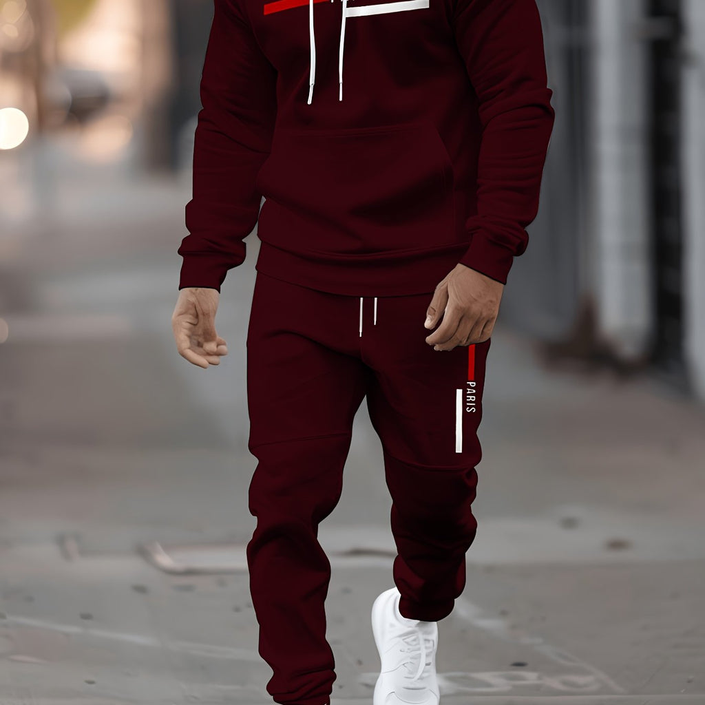 Men's Casual Hooded Sweatshirt Set - Trendy Print for Outdoor Style   OAXG 