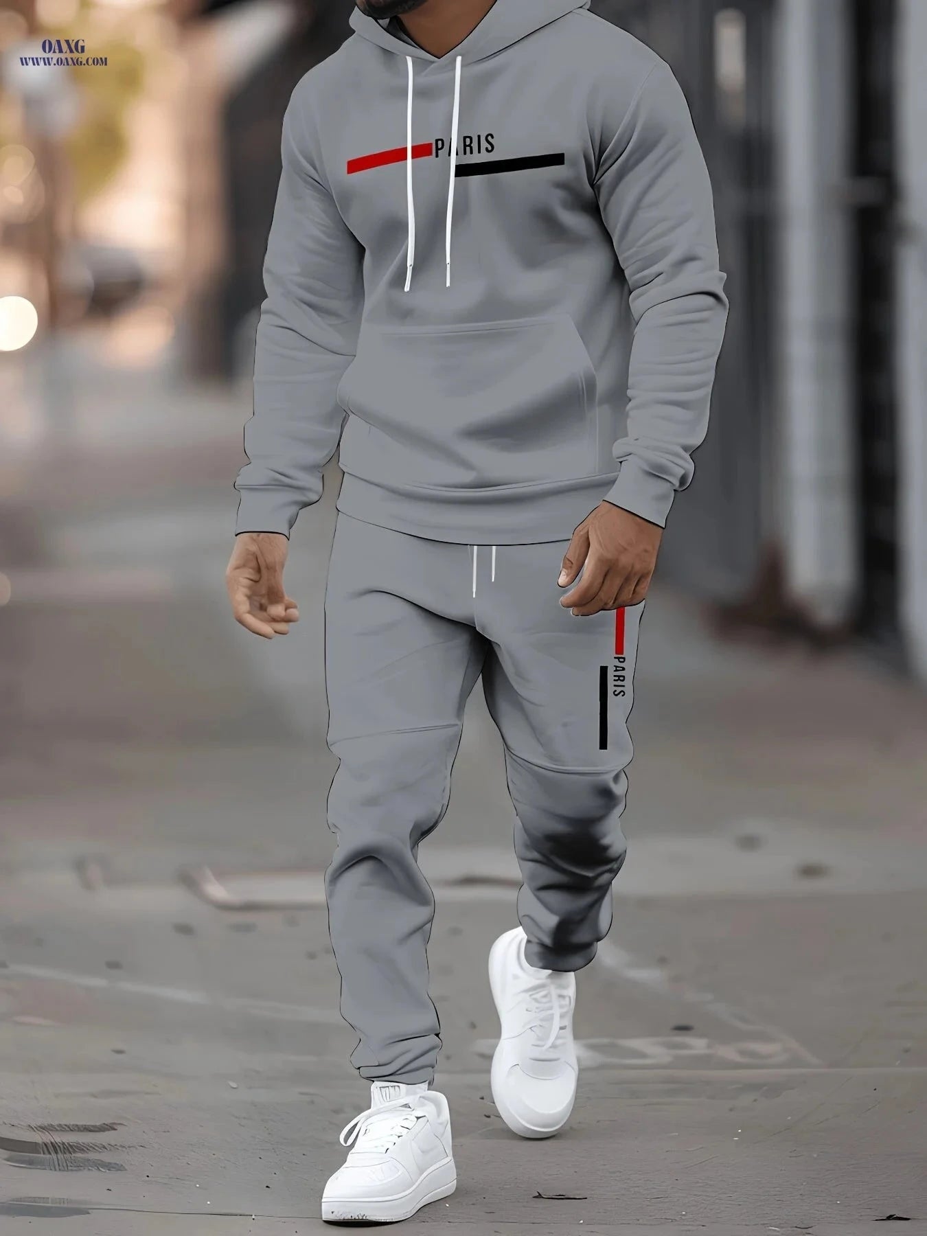 Men's Casual Hooded Sweatshirt Set - Trendy Print for Outdoor Style   OAXG 