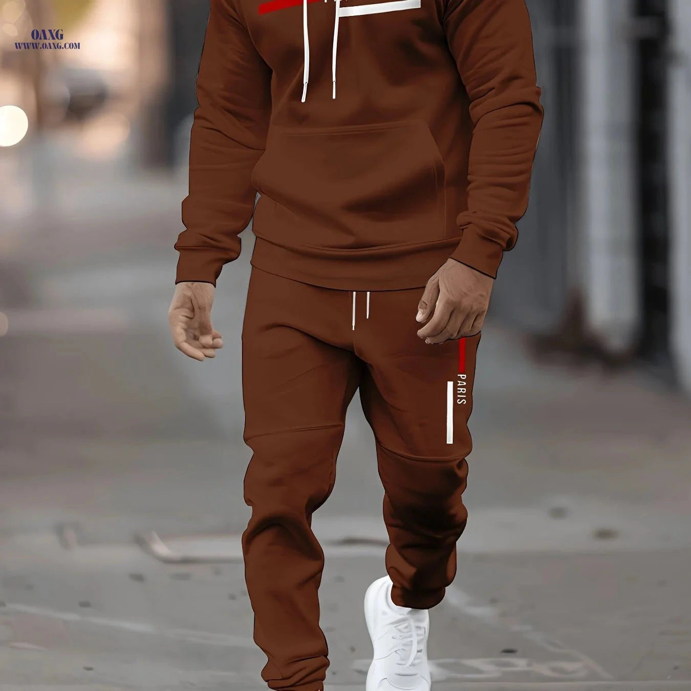 Men's Casual Hooded Sweatshirt Set - Trendy Print for Outdoor Style   OAXG 