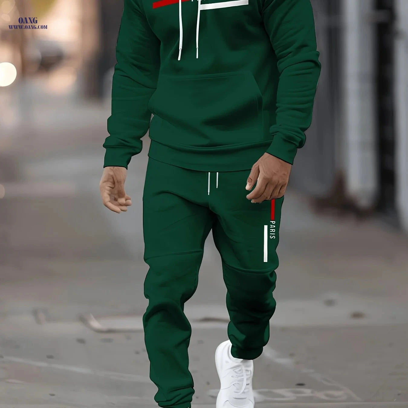 Men's Casual Hooded Sweatshirt Set - Trendy Print for Outdoor Style   OAXG 