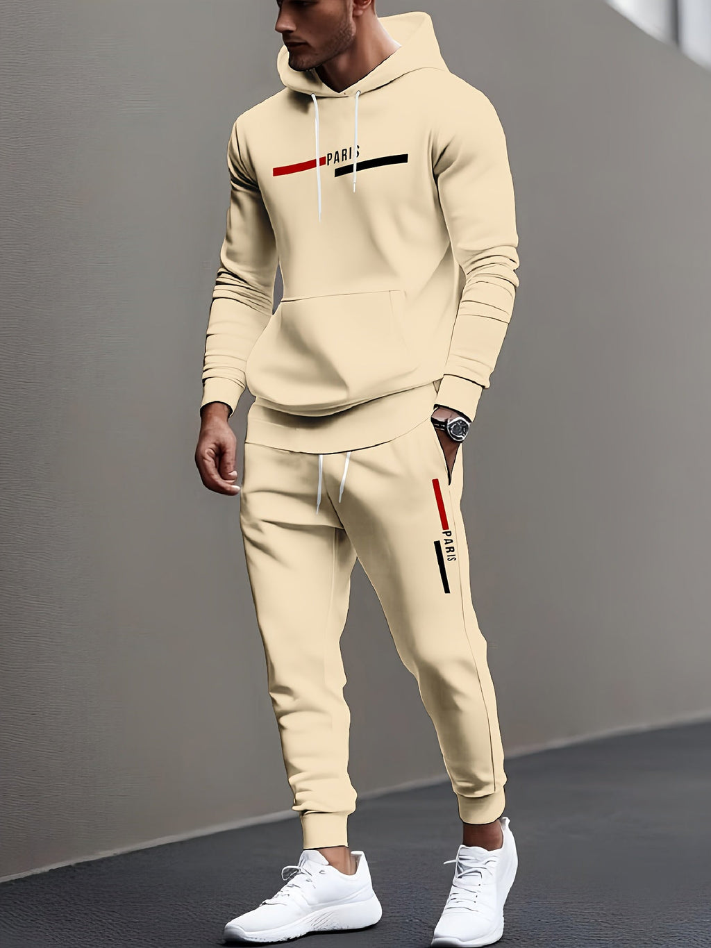 Men's Casual Hooded Sweatshirt Set - Trendy Print for Outdoor Style   OAXG 