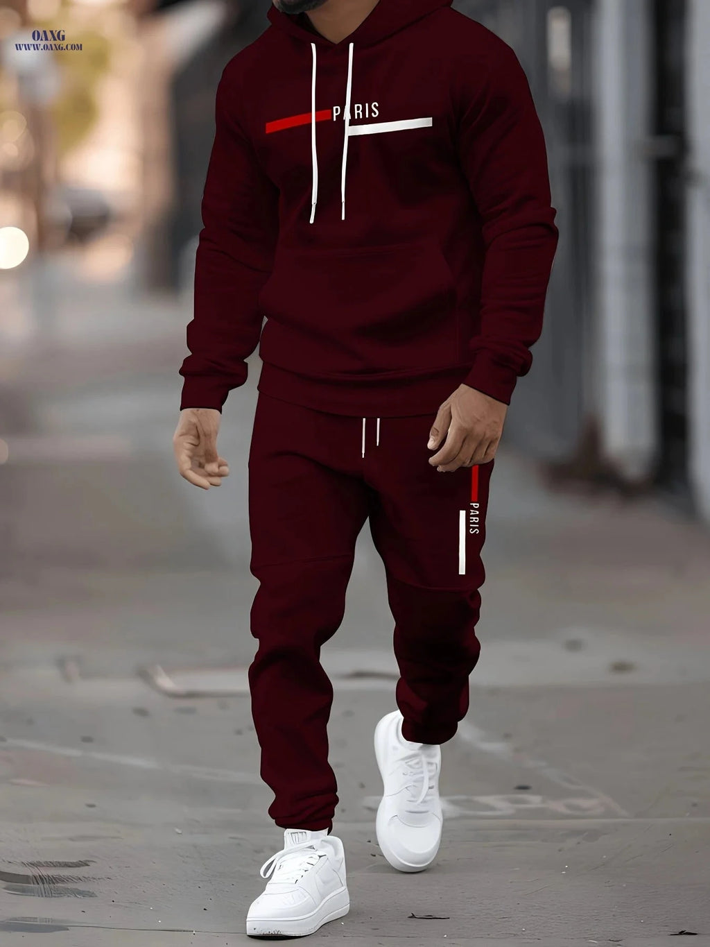 Men's Casual Hooded Sweatshirt Set - Trendy Print for Outdoor Style   OAXG 