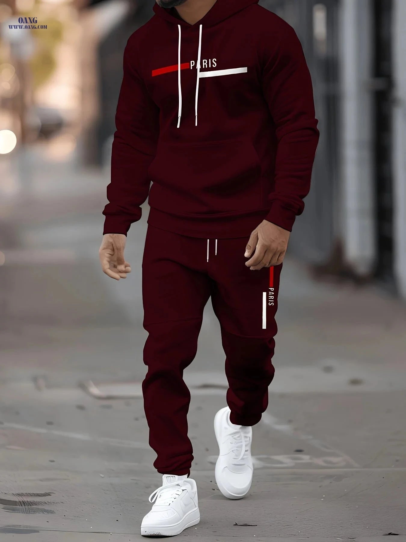 Men's Casual Hooded Sweatshirt Set - Trendy Print for Outdoor Style   OAXG 