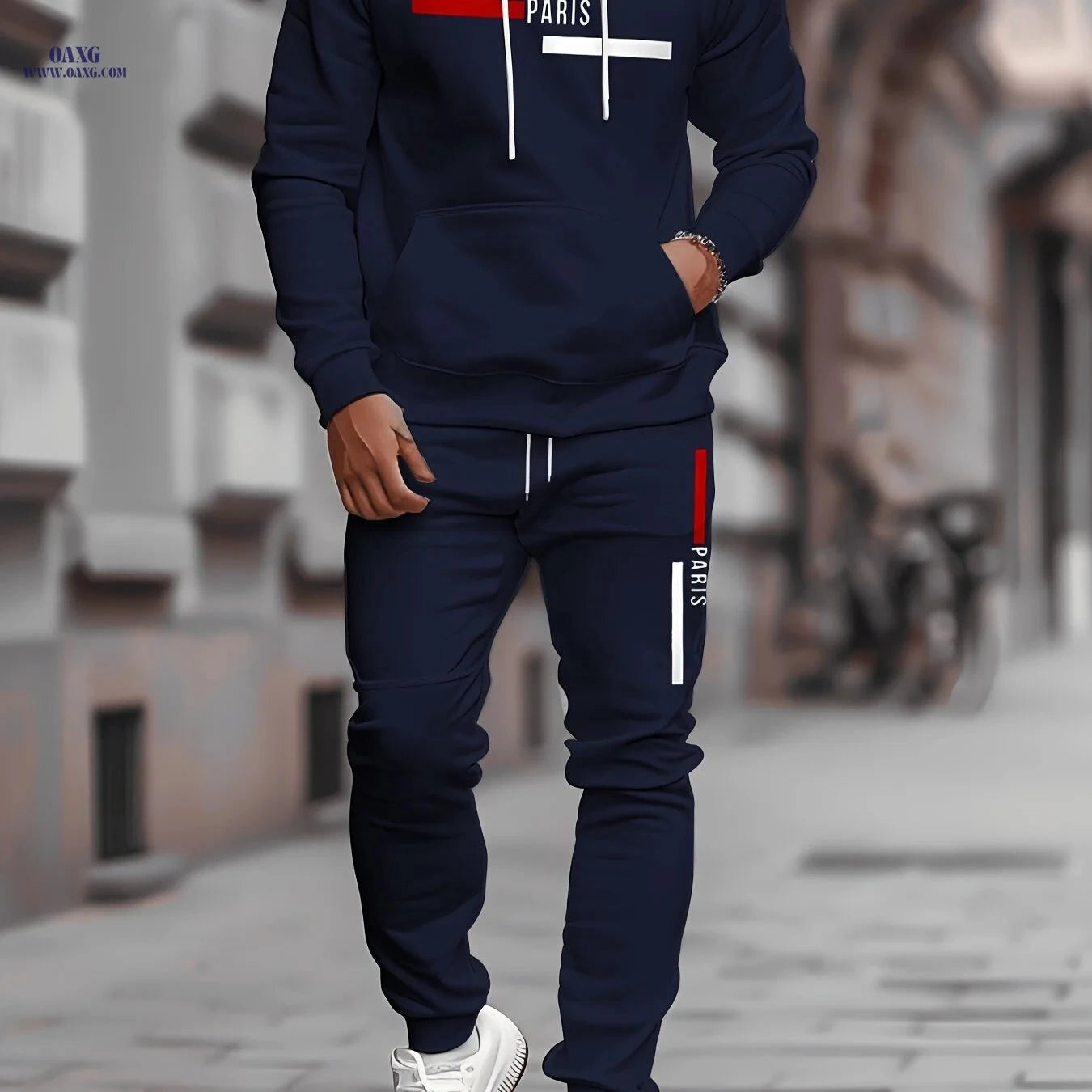 Men's Casual Hooded Sweatshirt Set - Trendy Print for Outdoor Style   OAXG 