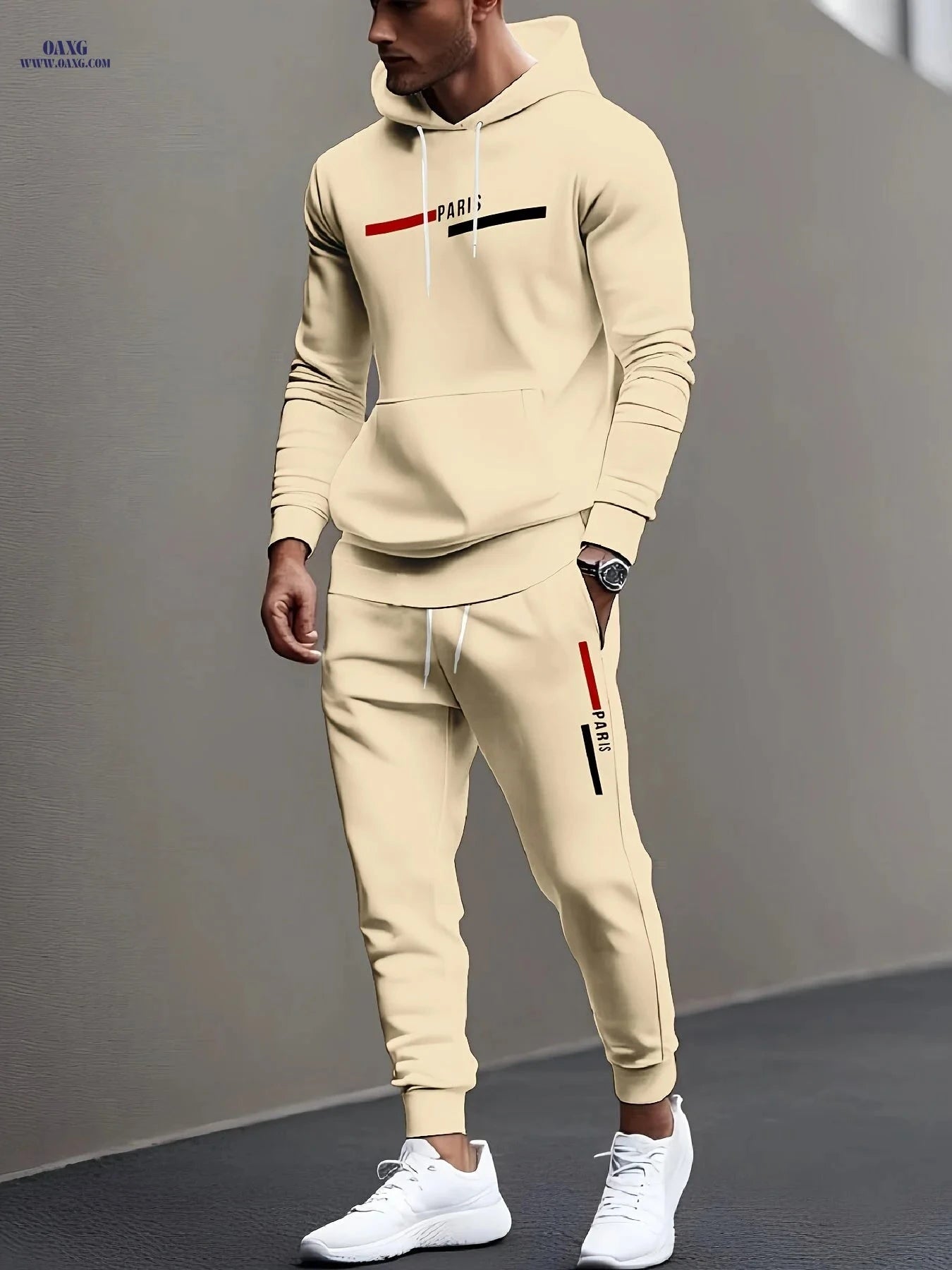 Men's Casual Hooded Sweatshirt Set - Trendy Print for Outdoor Style   OAXG 