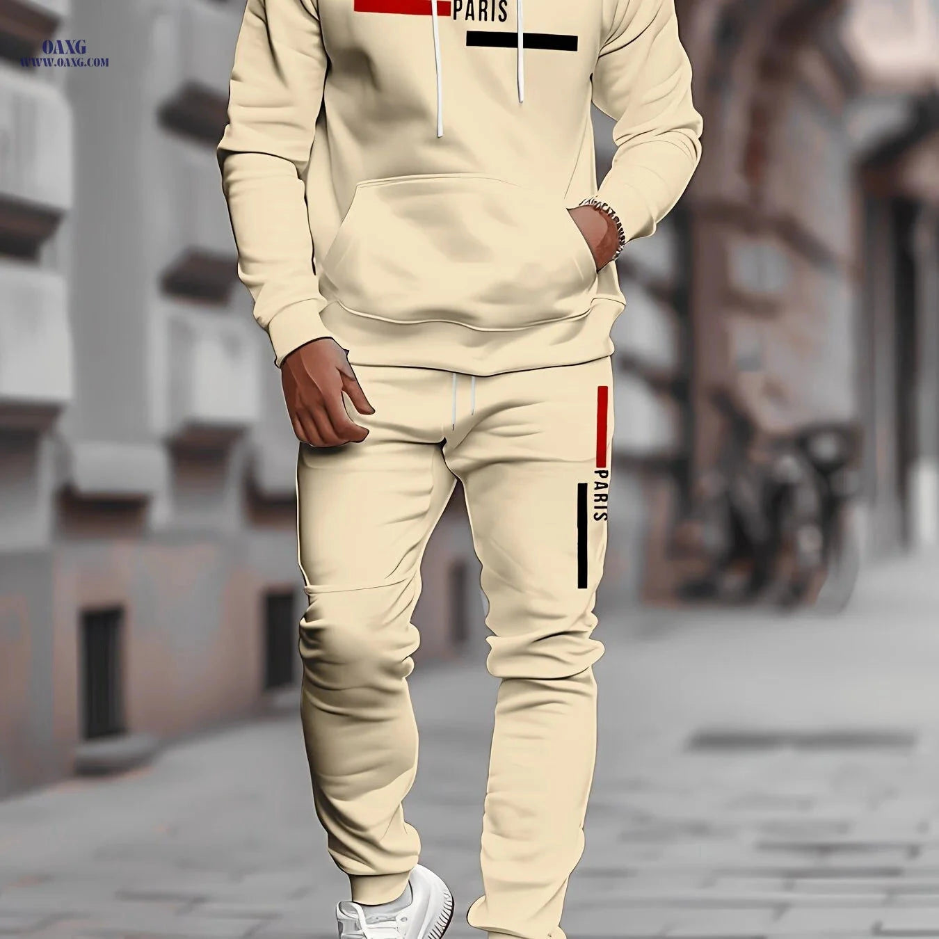 Men's Casual Hooded Sweatshirt Set - Trendy Print for Outdoor Style   OAXG 