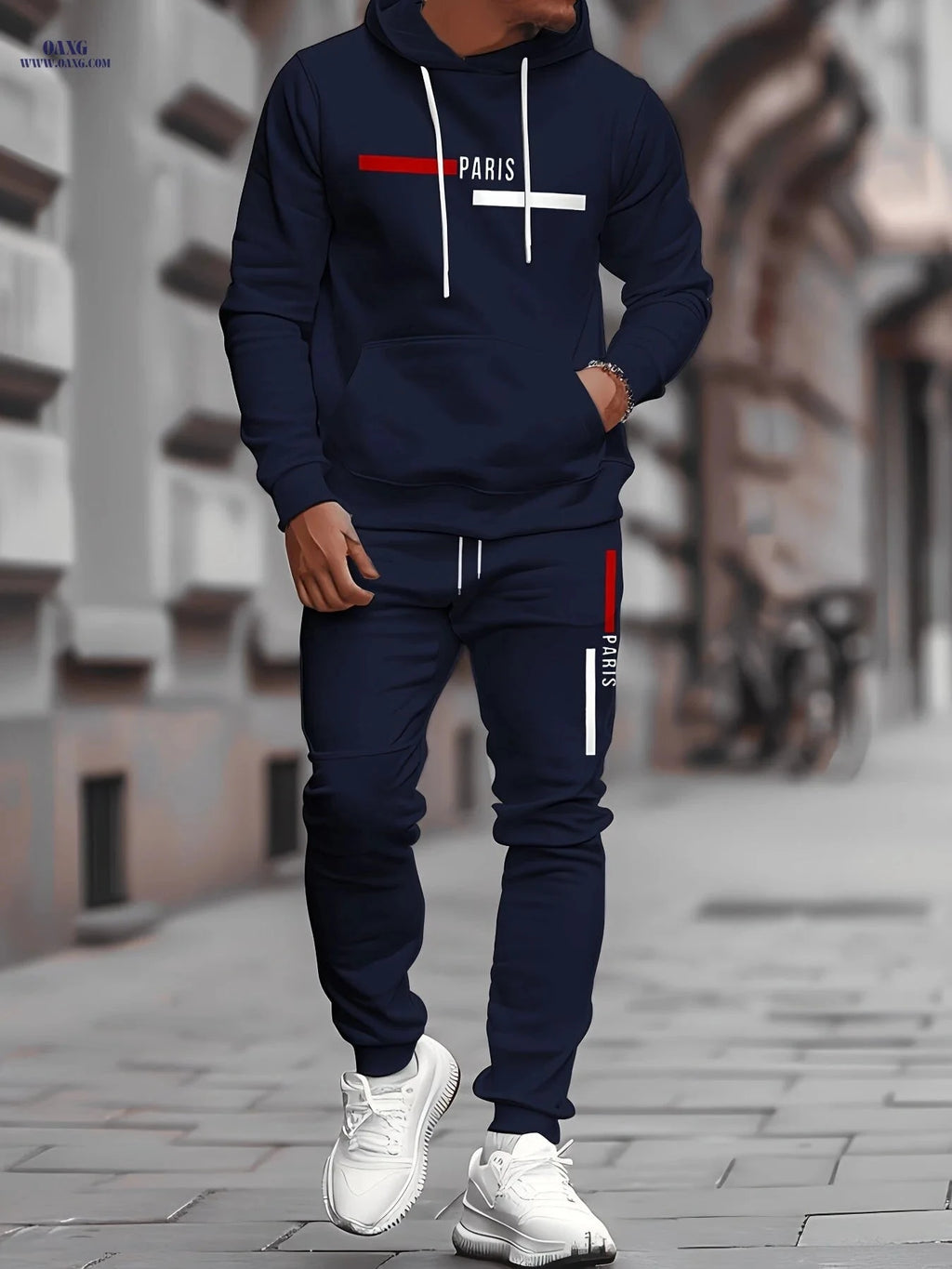 Men's Casual Hooded Sweatshirt Set - Trendy Print for Outdoor Style   OAXG 