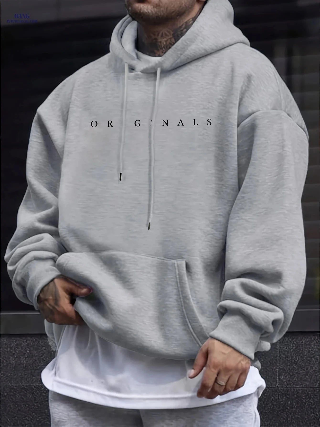 Men's Casual Hooded Sweatshirt - Versatile English Letter Print   OAXG Grey / FR S
