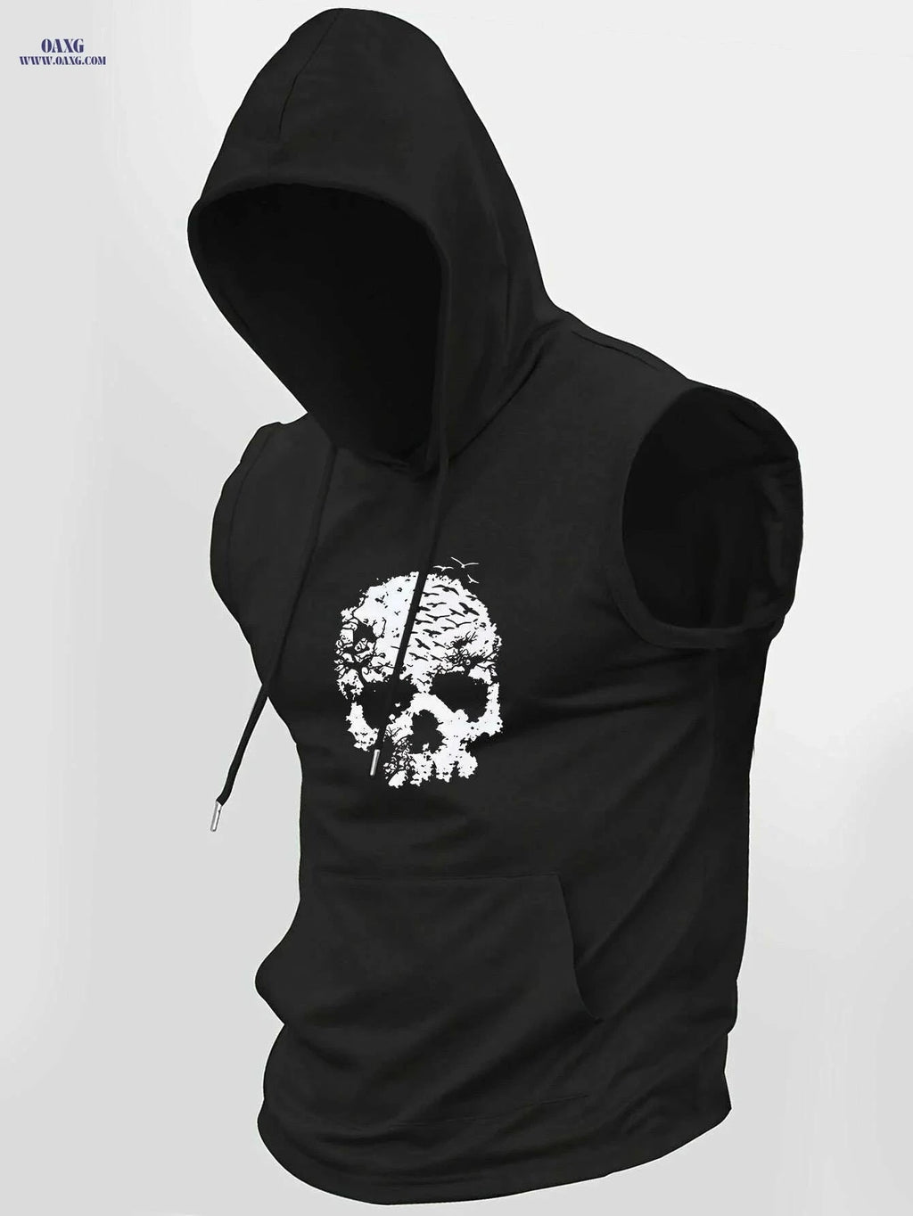 Men's Casual Hooded Tank Top - Skull & Birds Print for Summer   OAXG 