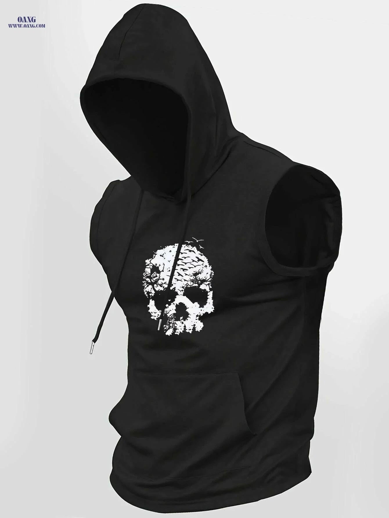 Men's Casual Hooded Tank Top - Skull & Birds Print for Summer   OAXG 