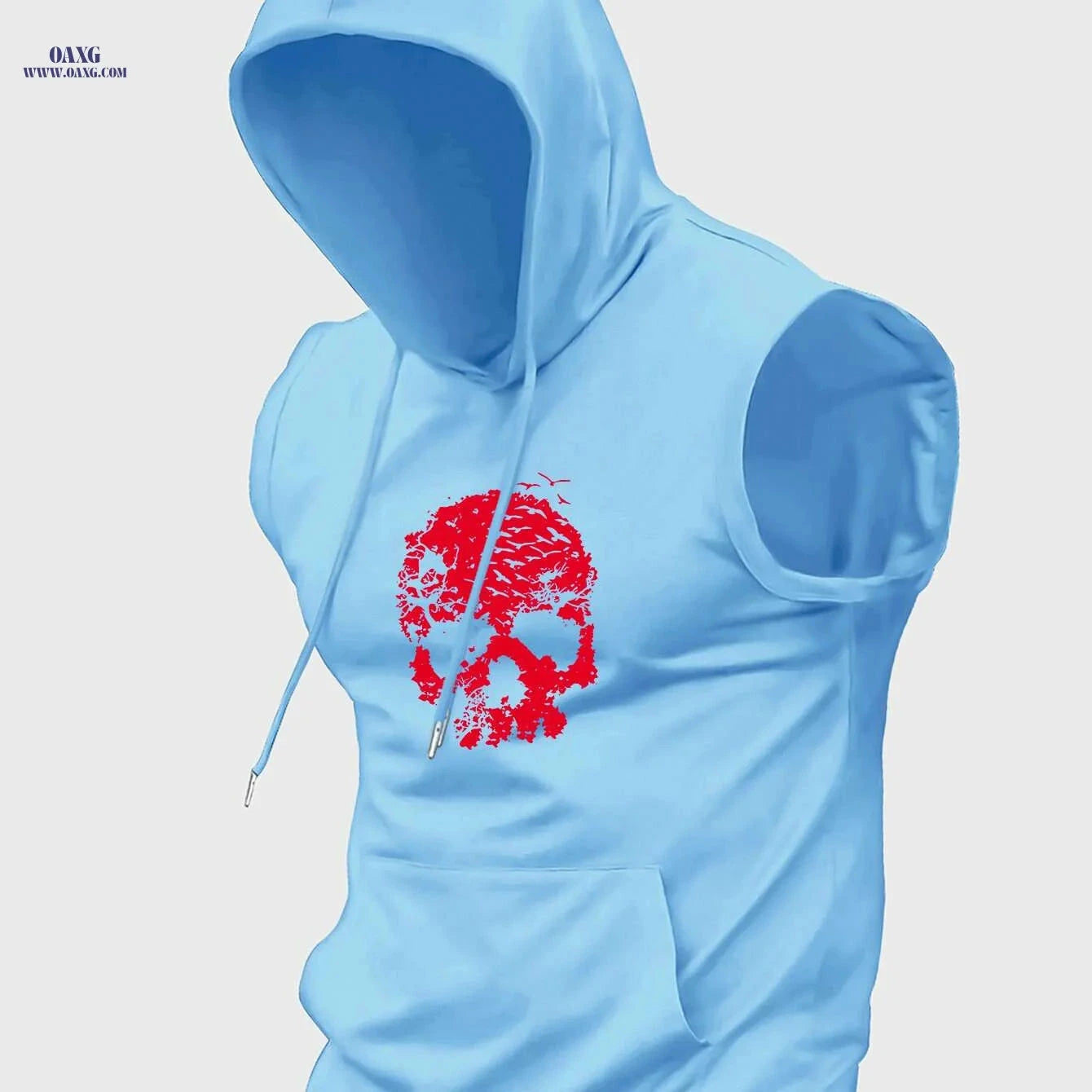 Men's Casual Hooded Tank Top - Skull & Birds Print for Summer   OAXG 