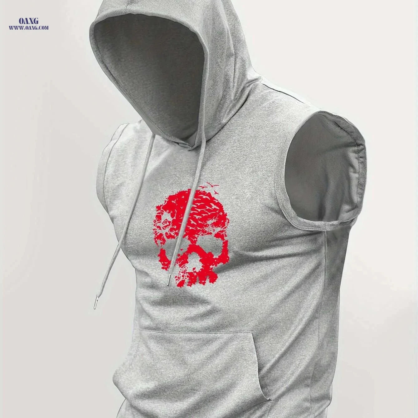 Men's Casual Hooded Tank Top - Skull & Birds Print for Summer   OAXG 