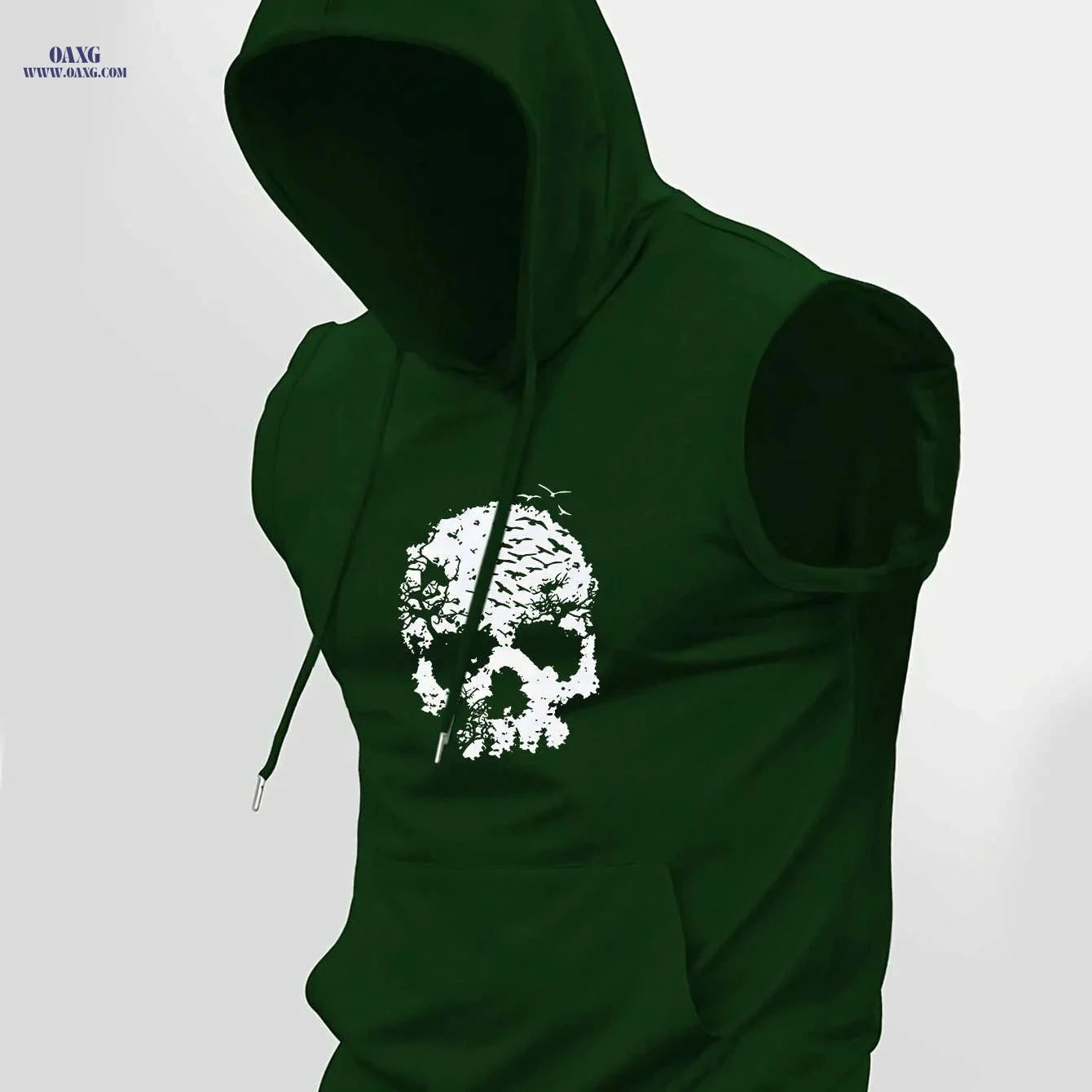 Men's Casual Hooded Tank Top - Skull & Birds Print for Summer   OAXG 