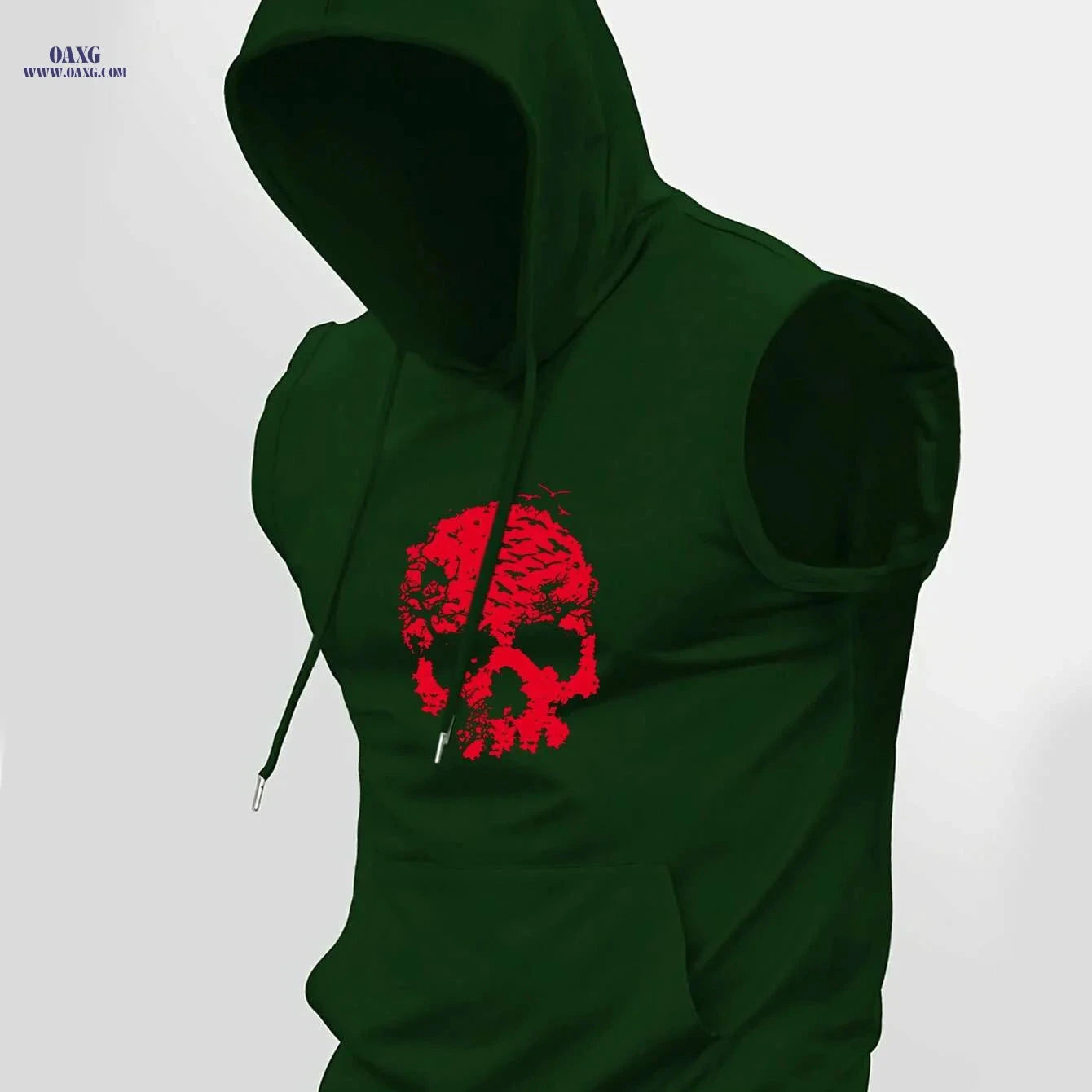 Men's Casual Hooded Tank Top - Skull & Birds Print for Summer   OAXG Light Blue / S
