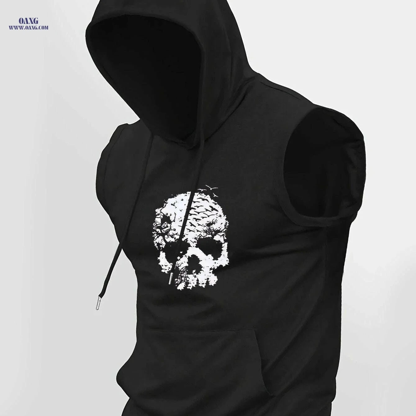 Men's Casual Hooded Tank Top - Skull & Birds Print for Summer   OAXG 