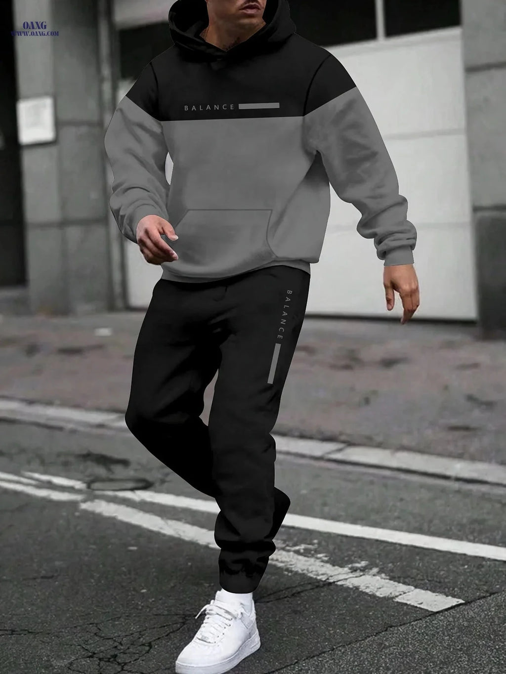 Men’s Casual Hoodie and Jogger Set - Autumn Winter Patchwork Style   OAXG 