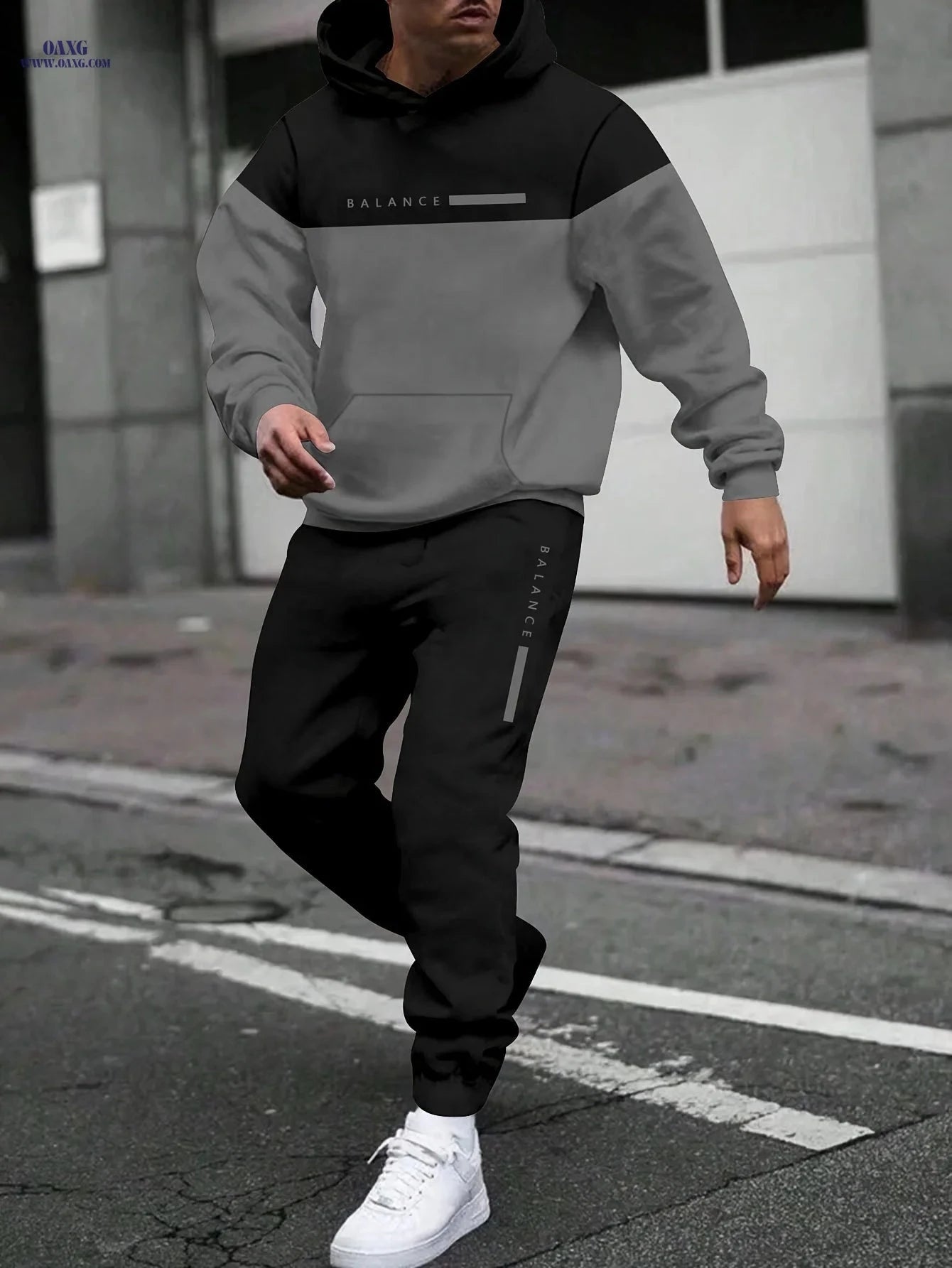 Men’s Casual Hoodie and Jogger Set - Autumn Winter Patchwork Style   OAXG 