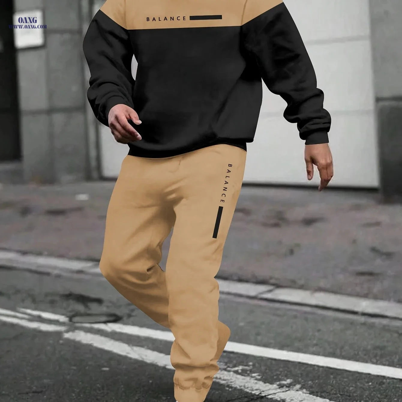 Men’s Casual Hoodie and Jogger Set - Autumn Winter Patchwork Style   OAXG Brown / FR S