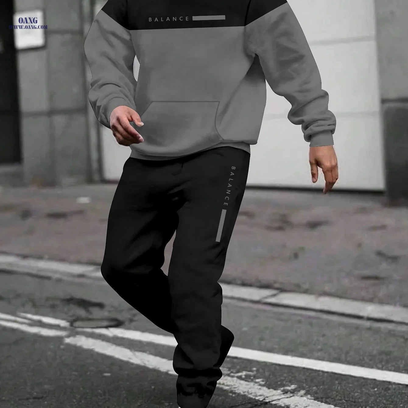 Men’s Casual Hoodie and Jogger Set - Autumn Winter Patchwork Style   OAXG Brown / FR S