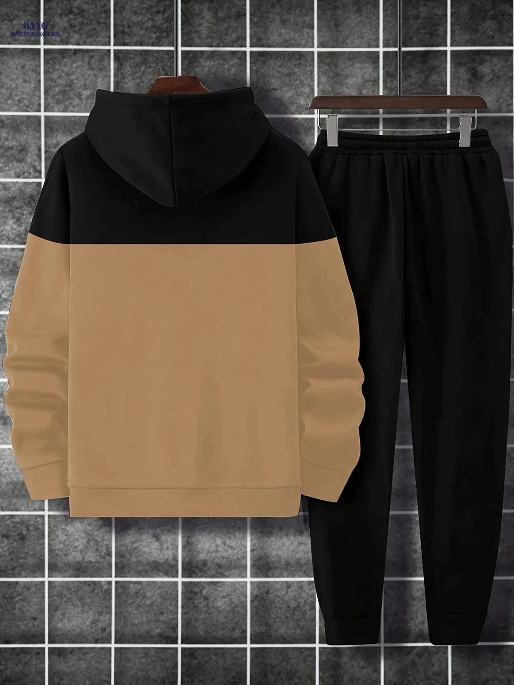 Men’s Casual Hoodie and Jogger Set - Autumn Winter Patchwork Style   OAXG 