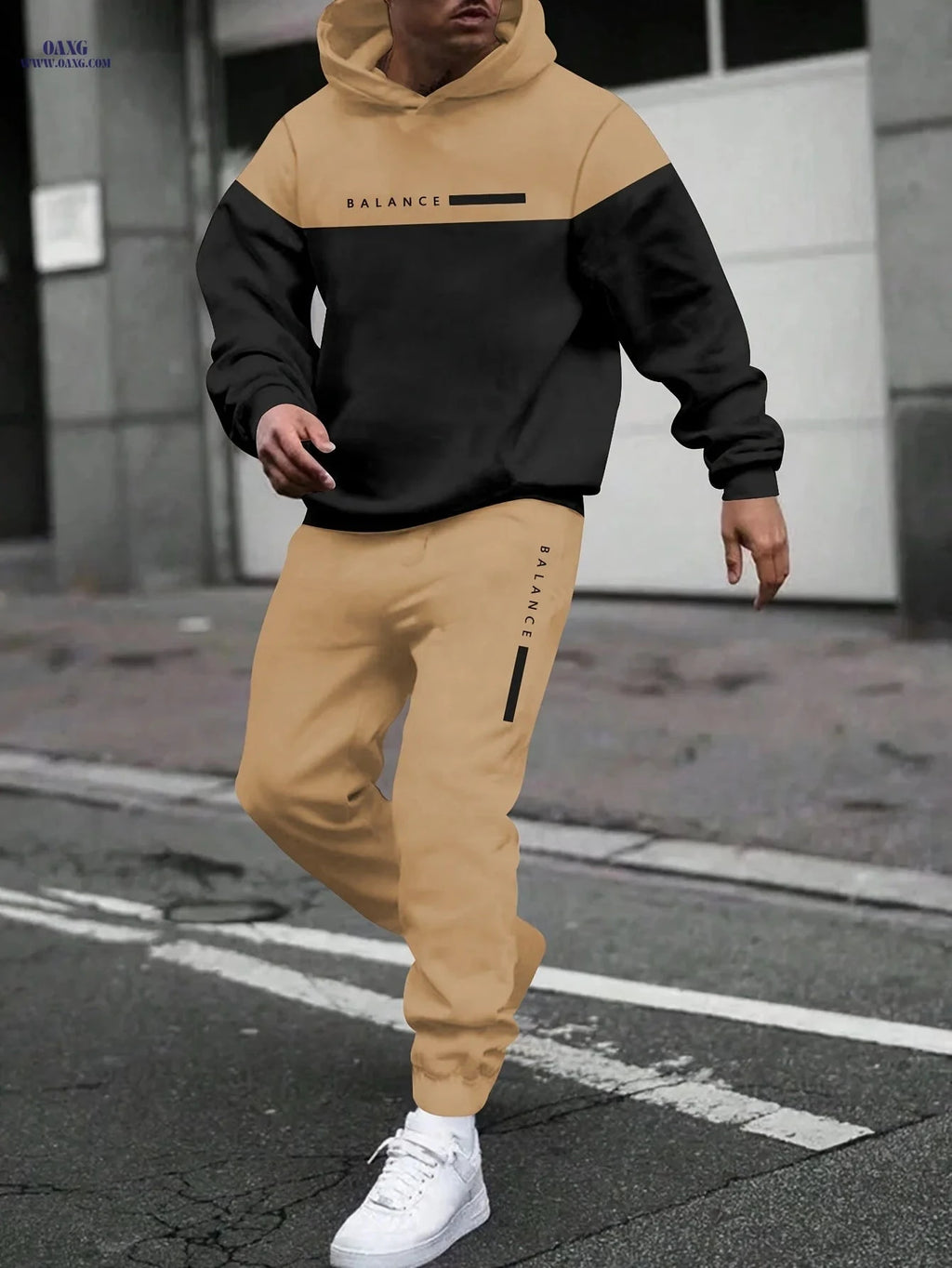Men’s Casual Hoodie and Jogger Set - Autumn Winter Patchwork Style   OAXG 