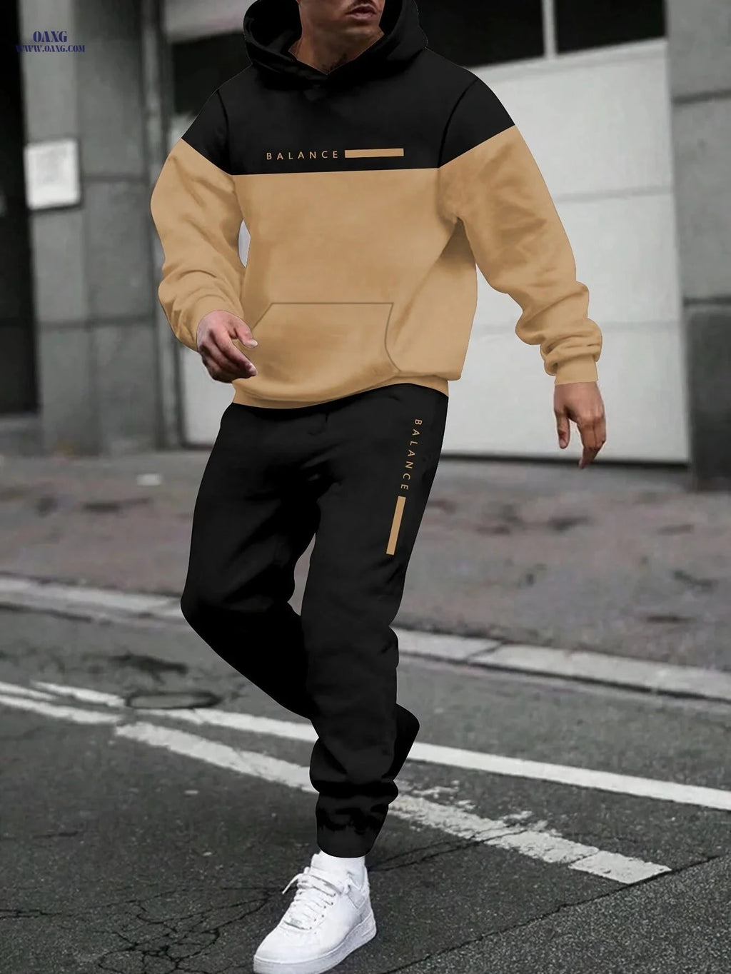 Men’s Casual Hoodie and Jogger Set - Autumn Winter Patchwork Style   OAXG 