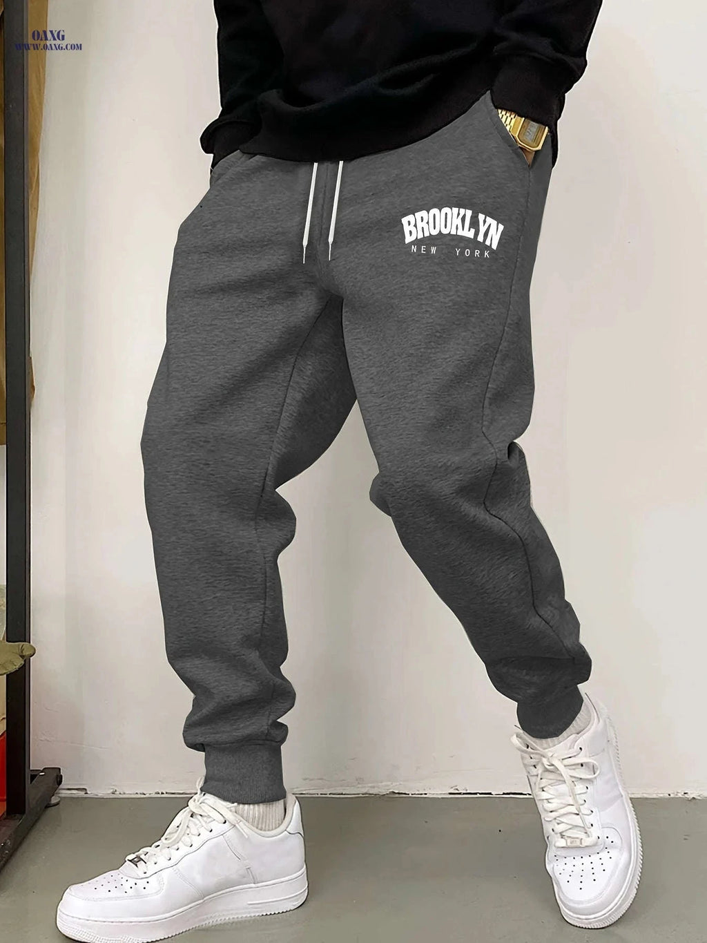 Men's Casual Joggers - Comfortable Stretch Polyester with Drawstring   OAXG 