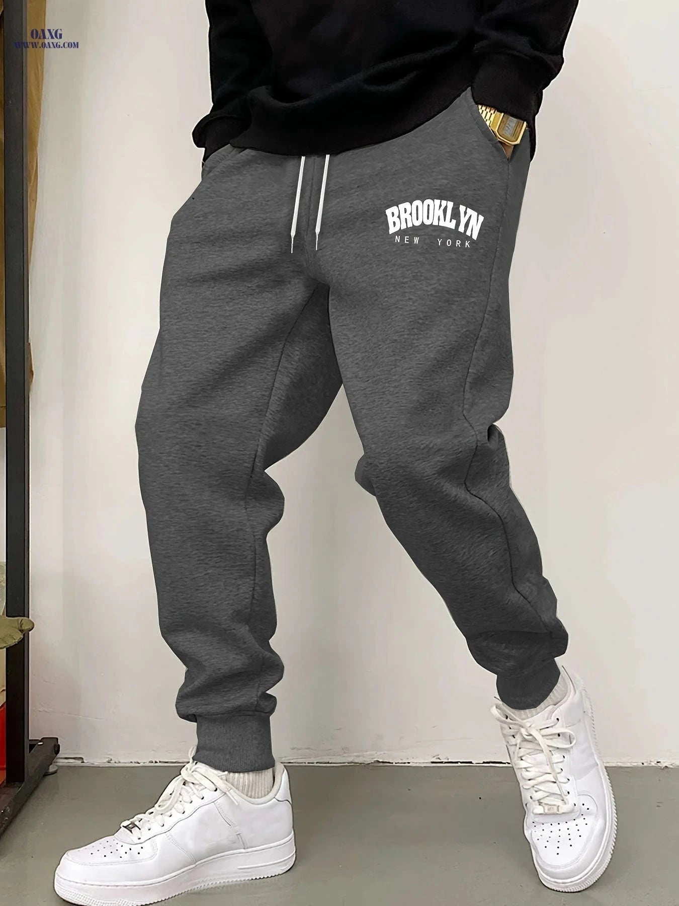 Men's Casual Joggers - Comfortable Stretch Polyester with Drawstring   OAXG 