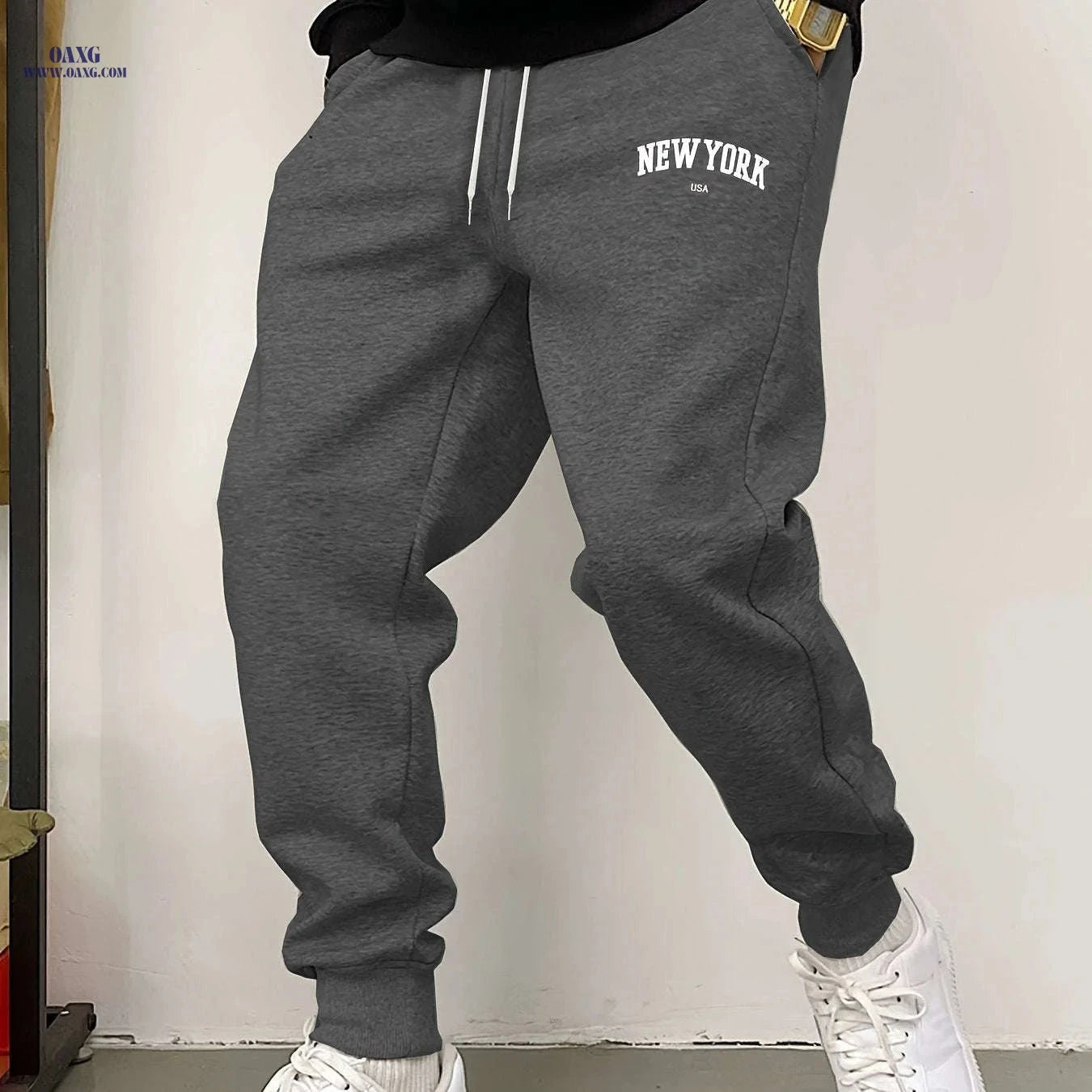 Men's Casual Joggers - Comfortable Stretch Polyester with Drawstring   OAXG 