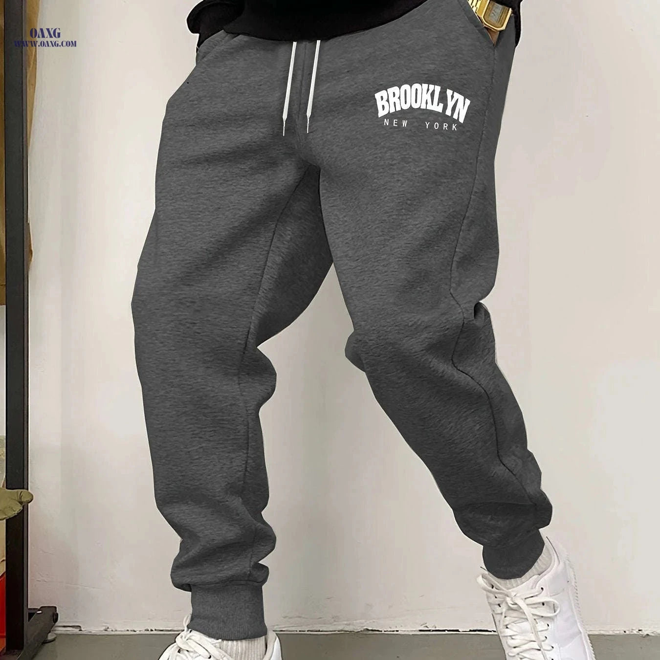 Men's Casual Joggers - Comfortable Stretch Polyester with Drawstring   OAXG 