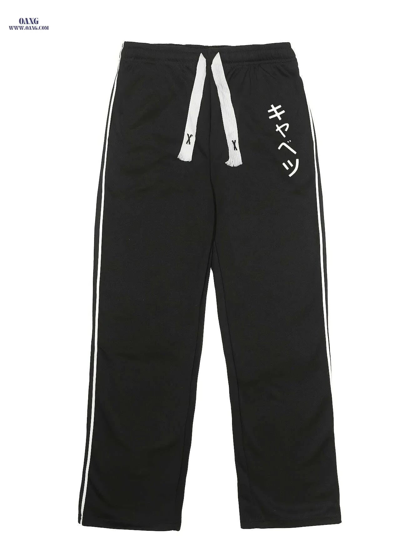 Men's Casual Joggers - Japanese Print, Comfortable Drawstring Waist   OAXG Black / S