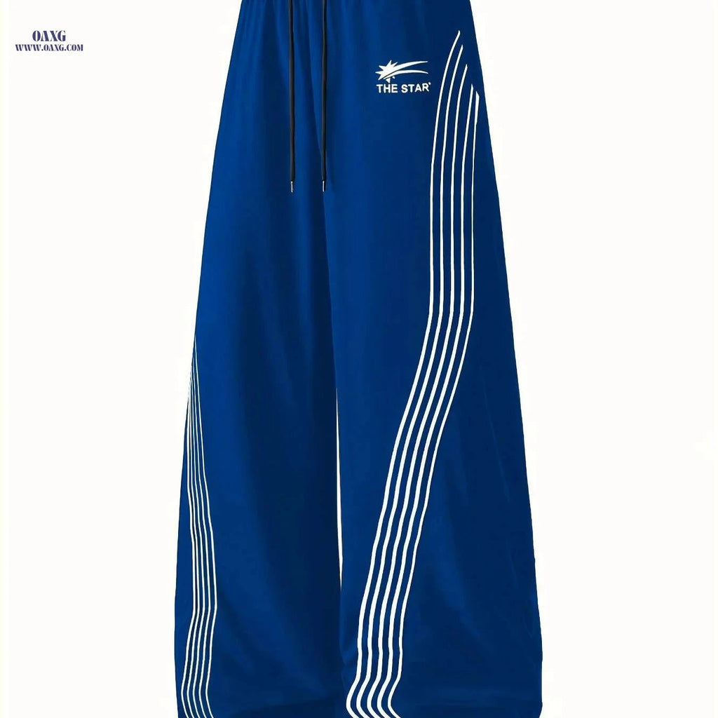 Men's Casual Joggers - "THE STAR" Print, Drawstring Waist, Side Pockets   OAXG Blue / XS