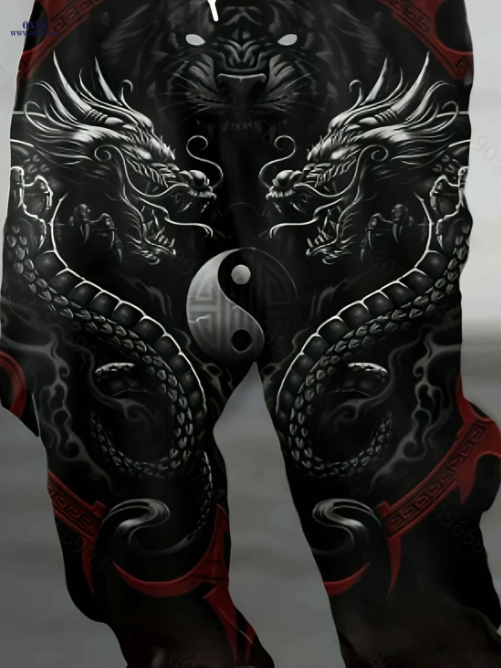 Men’s Casual Joggers - Unique Dragon & Yin-Yang Design, Loose Fit   OAXG Black / S