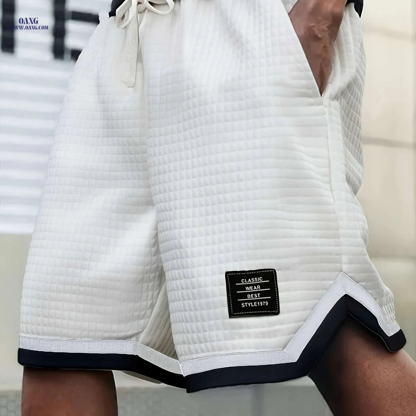 Men's Casual Knit Plaid Shorts - Breathable, Color Block Design   OAXG 