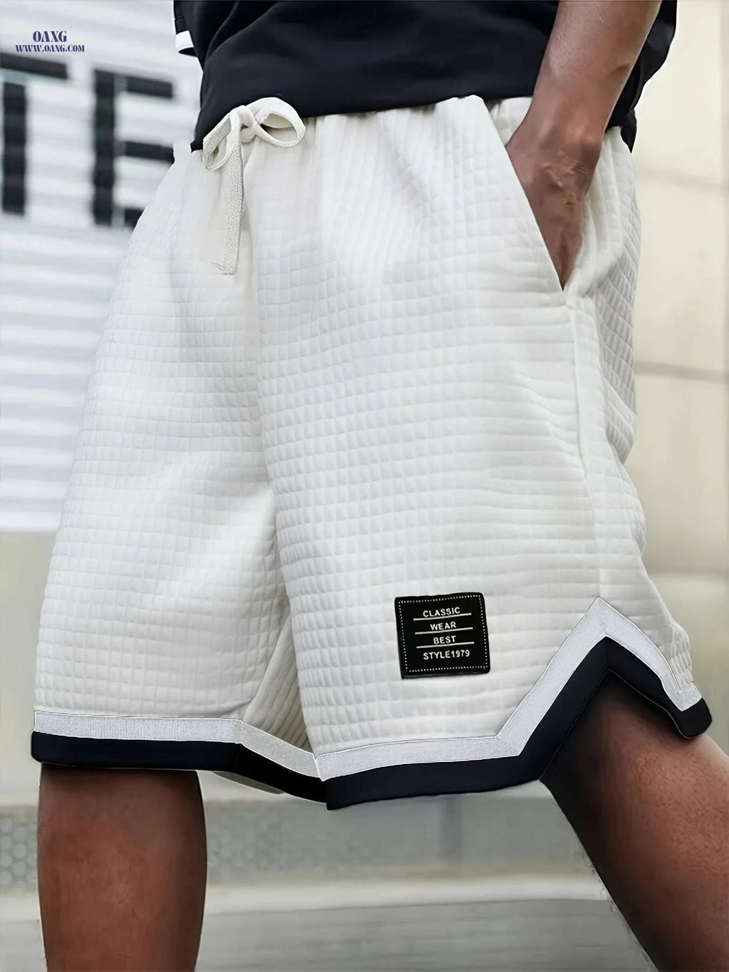 Men's Casual Knit Plaid Shorts - Breathable, Color Block Design   OAXG Black / XS