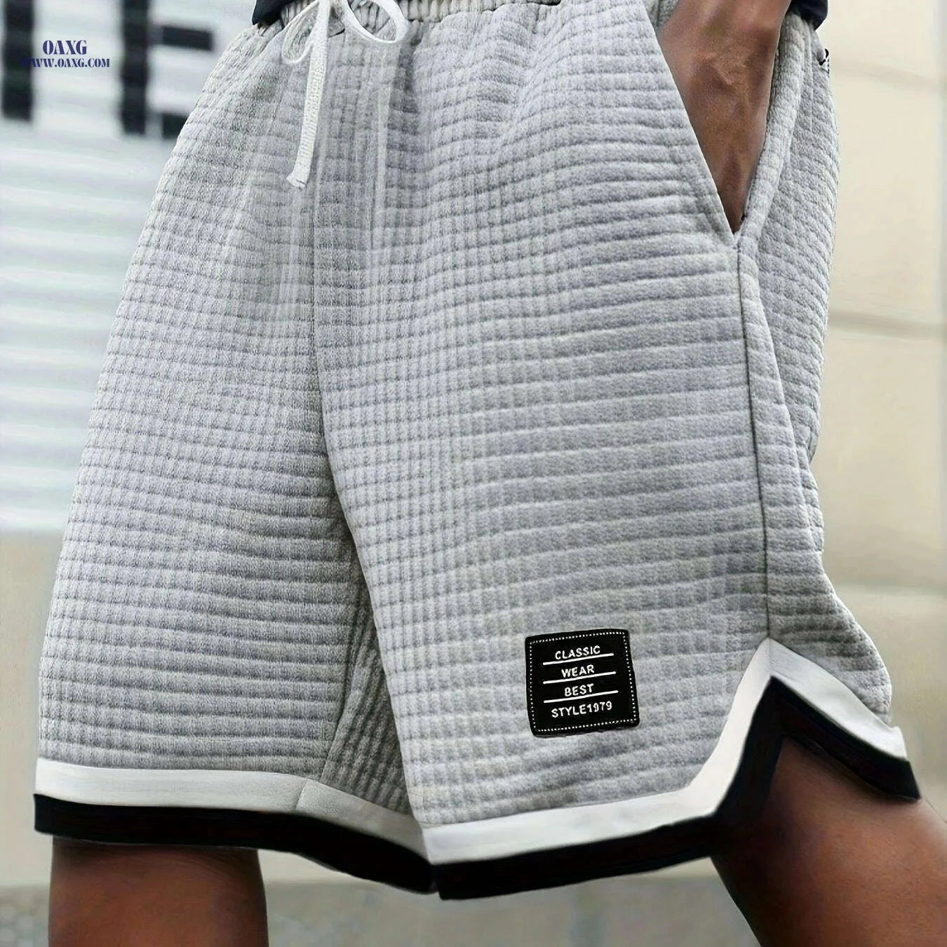 Men's Casual Knit Plaid Shorts - Breathable, Color Block Design   OAXG Black / XS