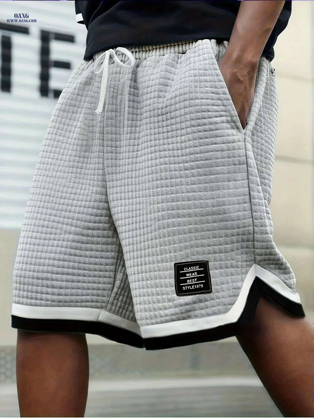 Men's Casual Knit Plaid Shorts - Breathable, Color Block Design   OAXG Black / XS