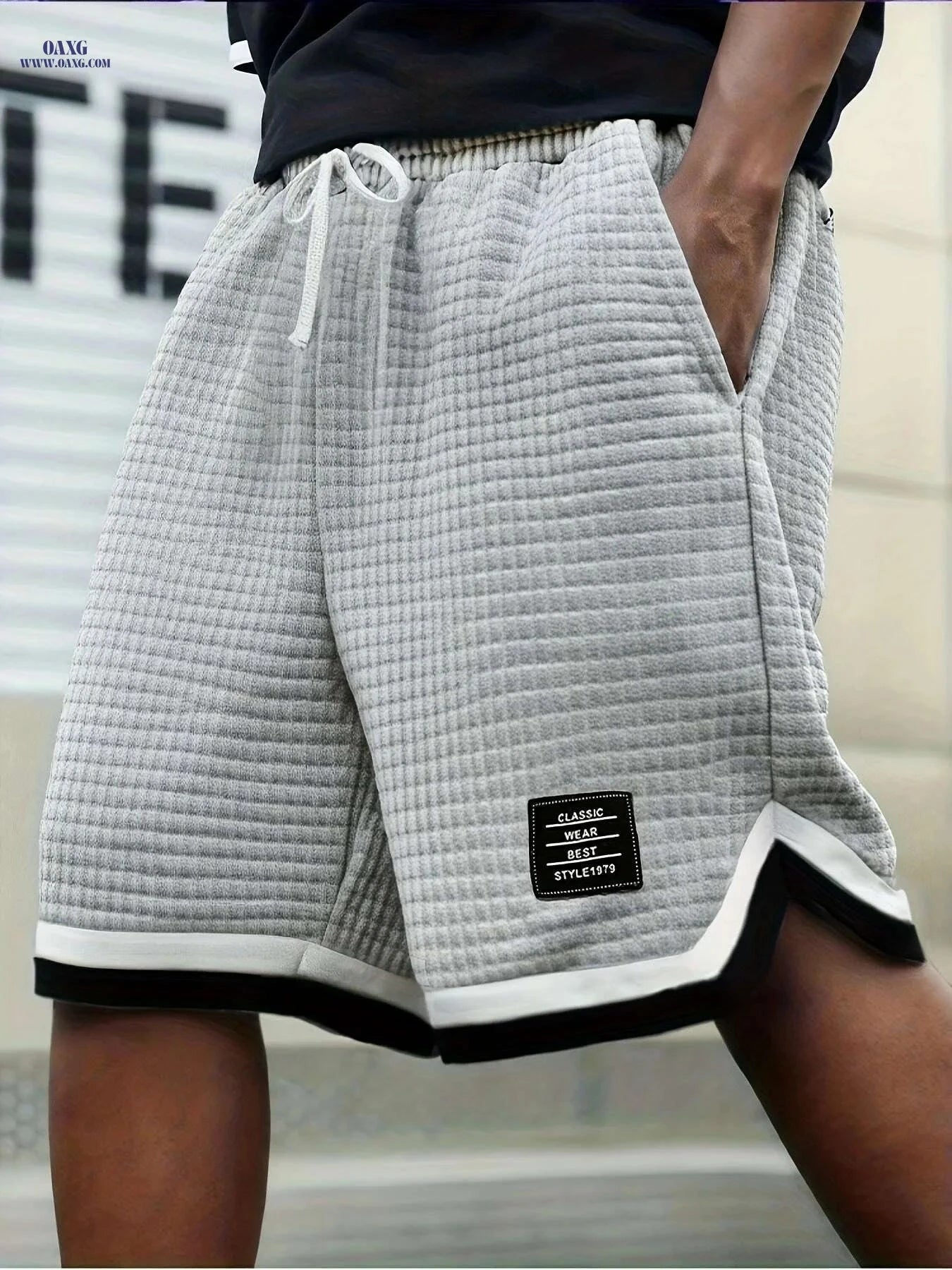 Men's Casual Knit Plaid Shorts - Breathable, Color Block Design   OAXG Black / XS