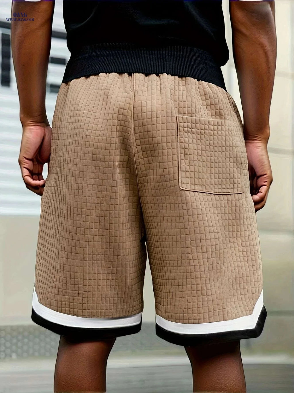 Men's Casual Knit Plaid Shorts - Breathable, Color Block Design   OAXG 