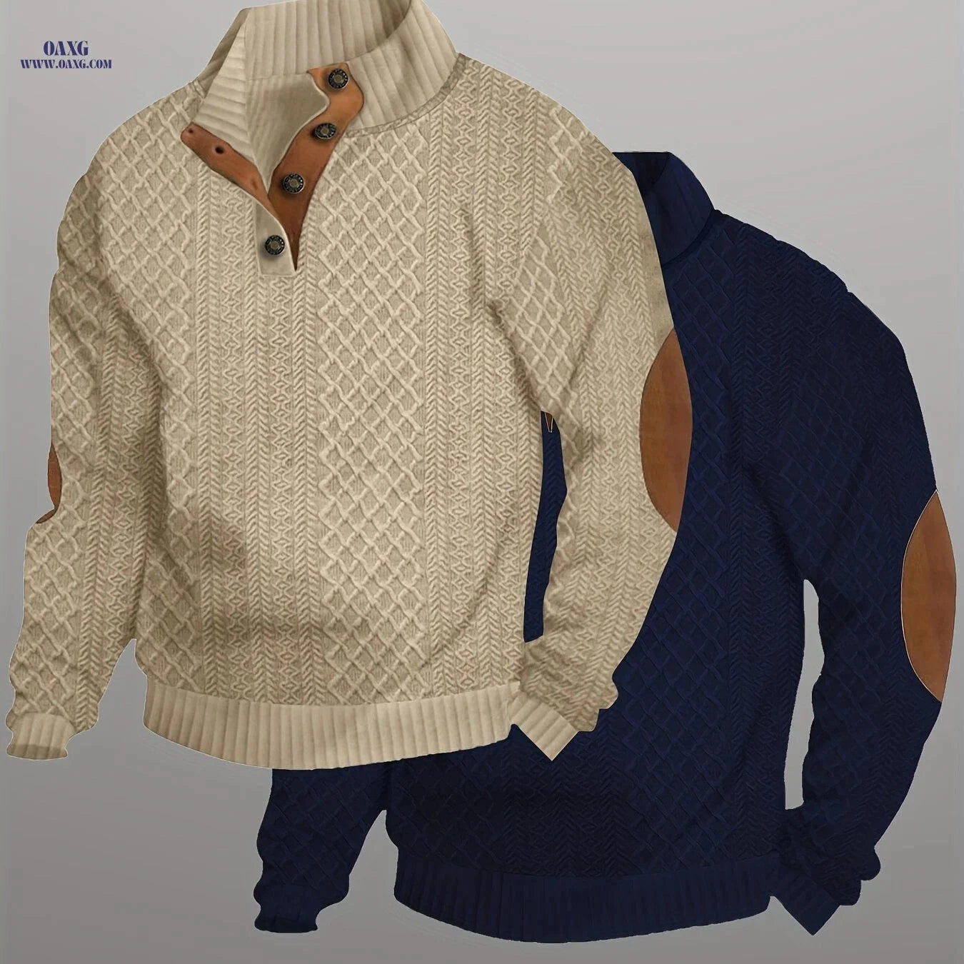 Men's Casual Knit Sweater with Button Detail - Spring/Fall Style   OAXG 