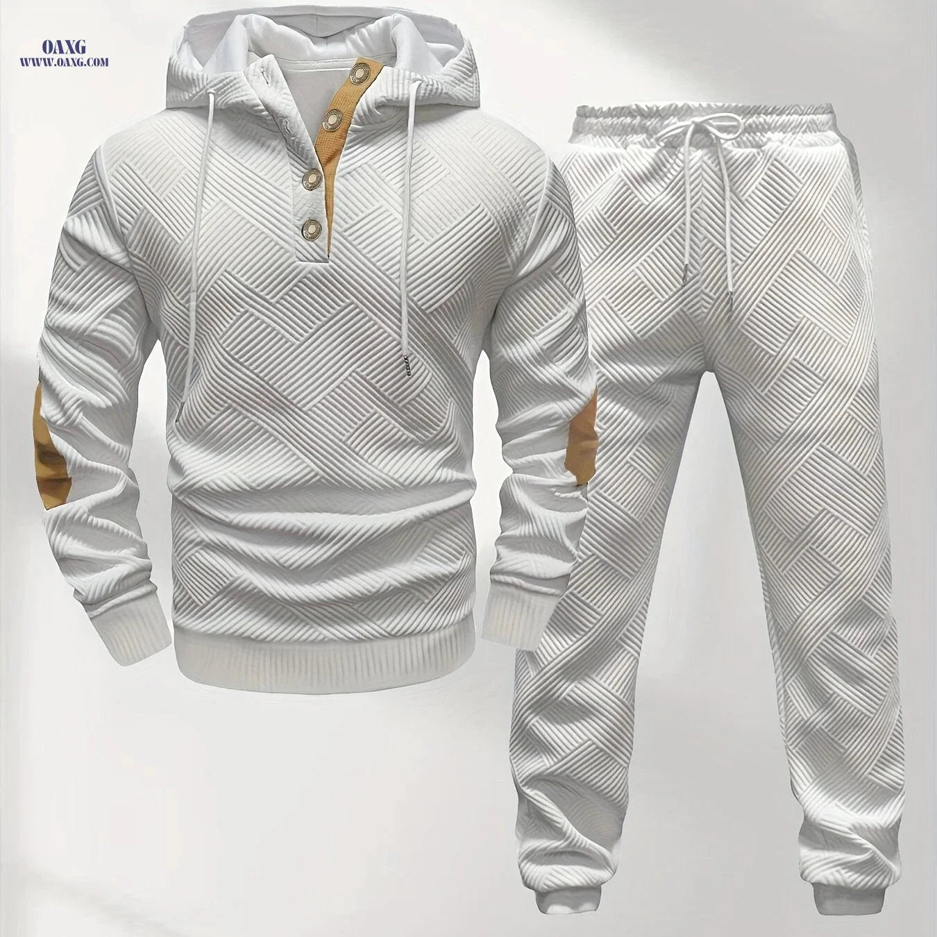 Men's Casual Knitted Hoodie and Sweatpants Set - Cozy Fall Wear   OAXG 