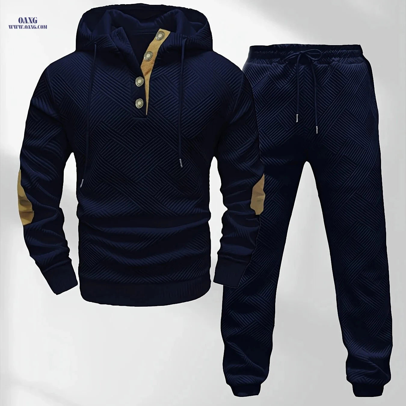 Men's Casual Knitted Hoodie and Sweatpants Set - Cozy Fall Wear   OAXG Khaki / FR S