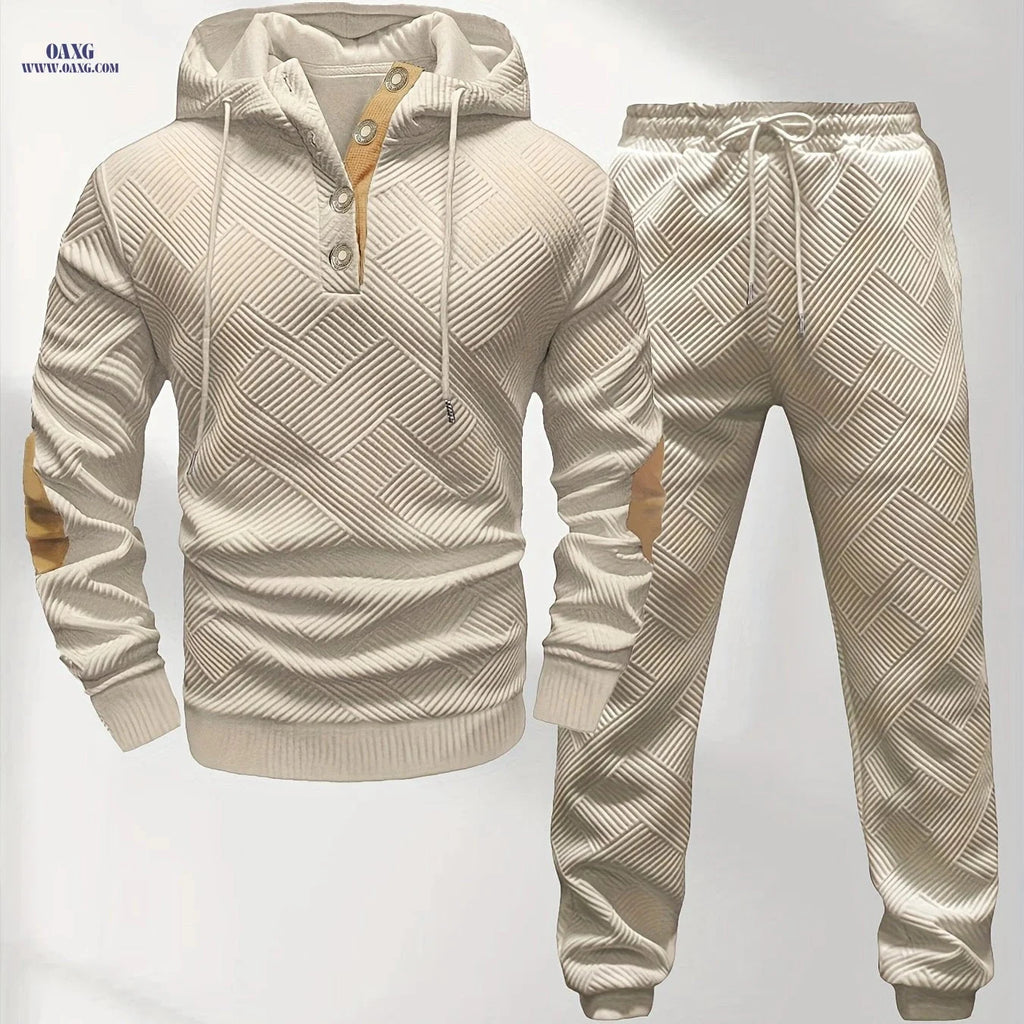 Men’s Casual Knitted Hoodie and Sweatpants Set - Stylish Comfort Wear   OAXG 