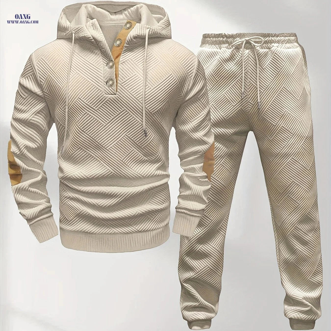 Men’s Casual Knitted Hoodie and Sweatpants Set - Stylish Comfort Wear   OAXG 
