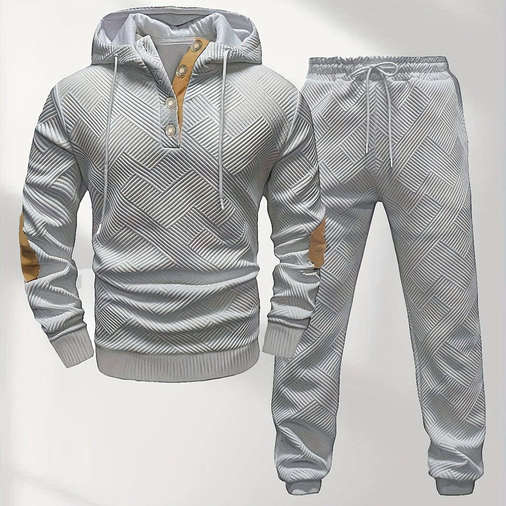 Men’s Casual Knitted Hoodie and Sweatpants Set - Stylish Comfort Wear   OAXG 