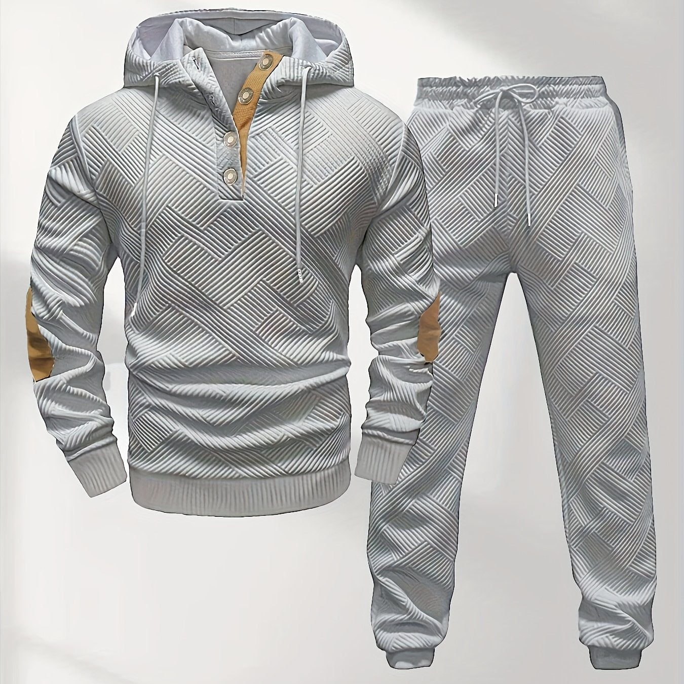 Men’s Casual Knitted Hoodie and Sweatpants Set - Stylish Comfort Wear   OAXG 