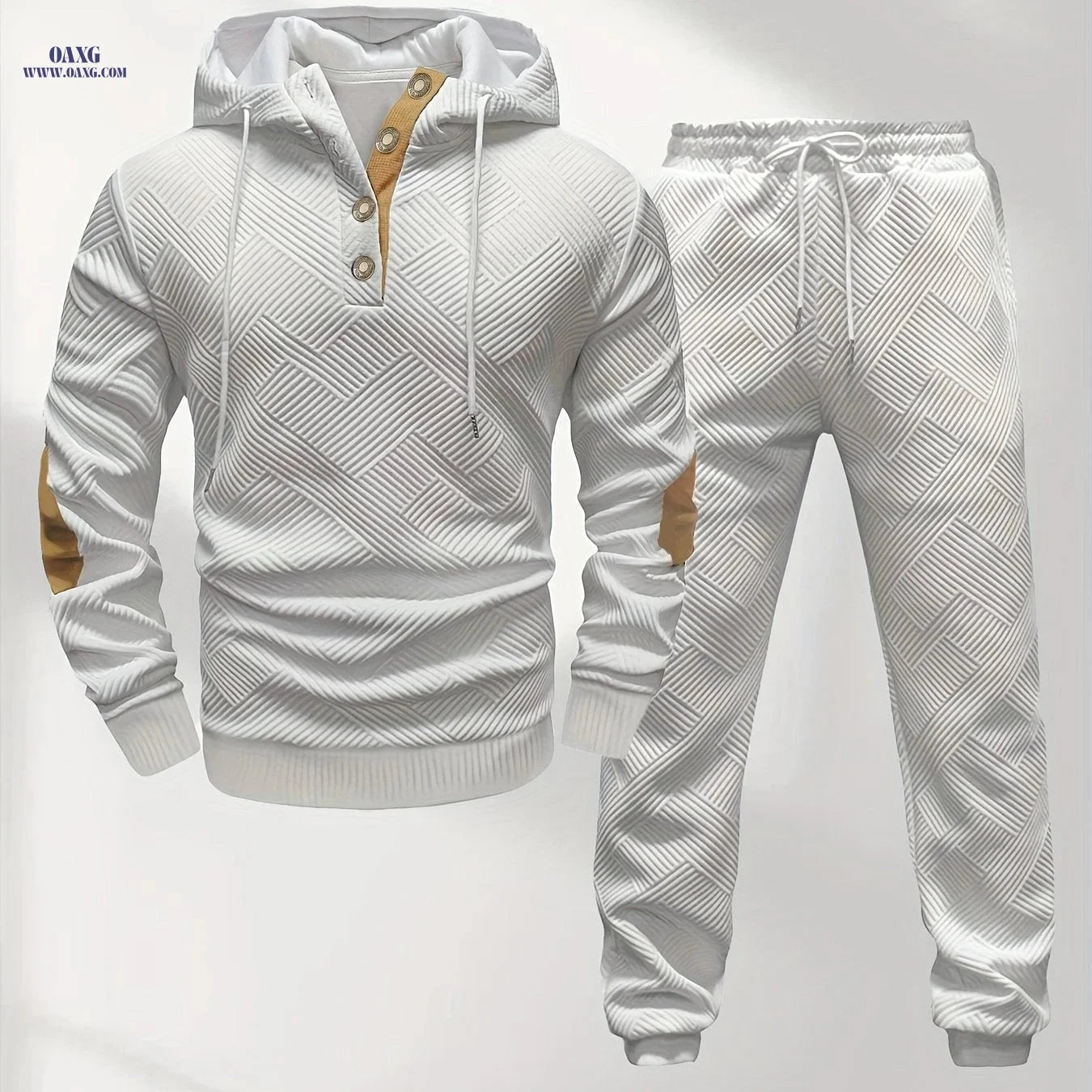 Men’s Casual Knitted Hoodie and Sweatpants Set - Stylish Comfort Wear   OAXG Khaki / FR S