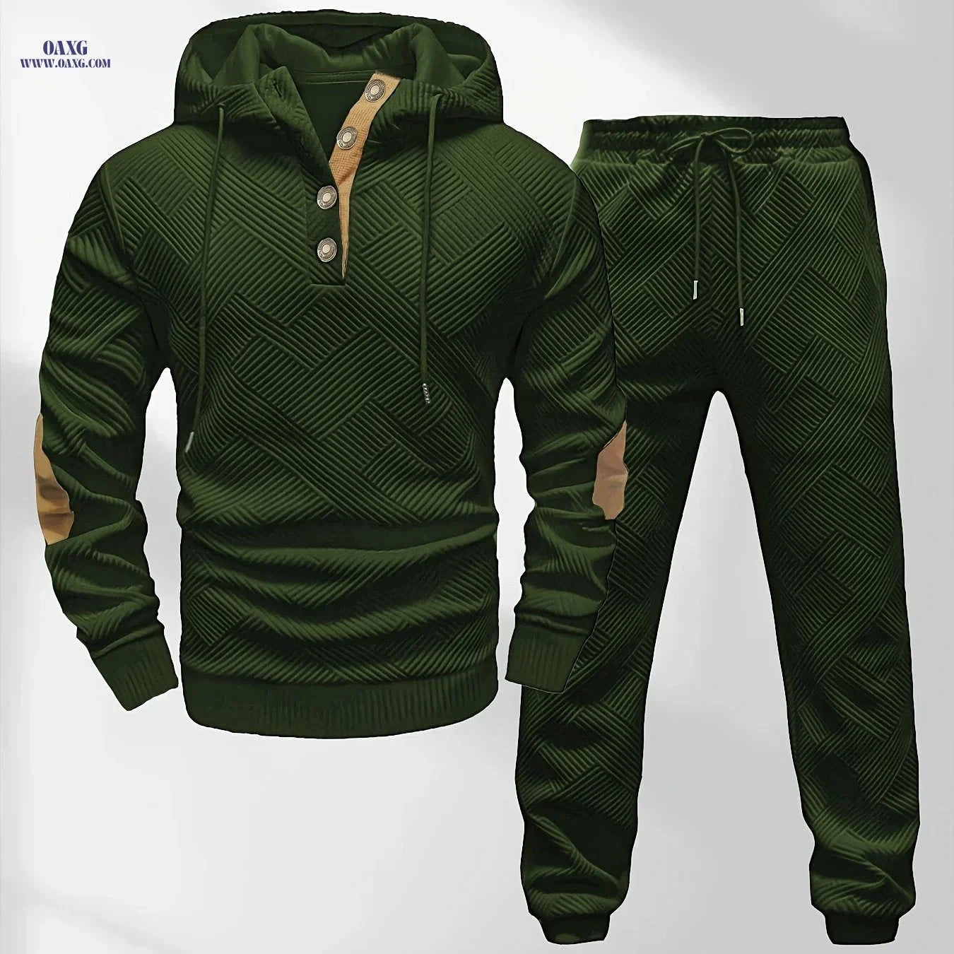 Men’s Casual Knitted Hoodie and Sweatpants Set - Stylish Comfort Wear   OAXG Khaki / FR S